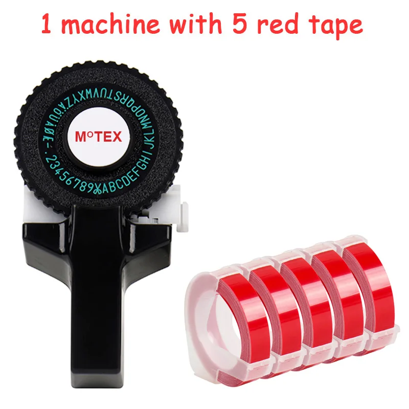 Черный цвет MoTex E101 принтер мини DIY Ручная Совместимость для dymo 3D тиснение ручная лента ручная машинка надпись машина - Цвет: machine add 5 red