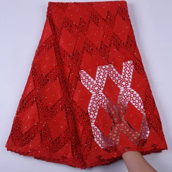 

2019 new arrival African Red Water soluble Lace Fabrics france High Quality cord mesh Embroidery stone lace For Wedding party