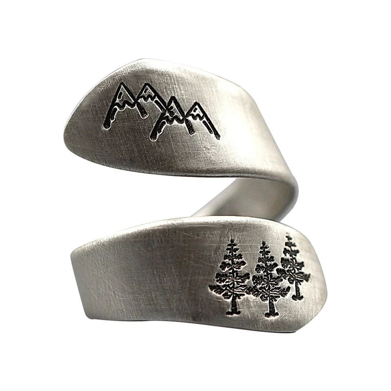 Simple ladies ring green tree mountain forest brushed wedding ring ladies party jewelry creative finger opening ring