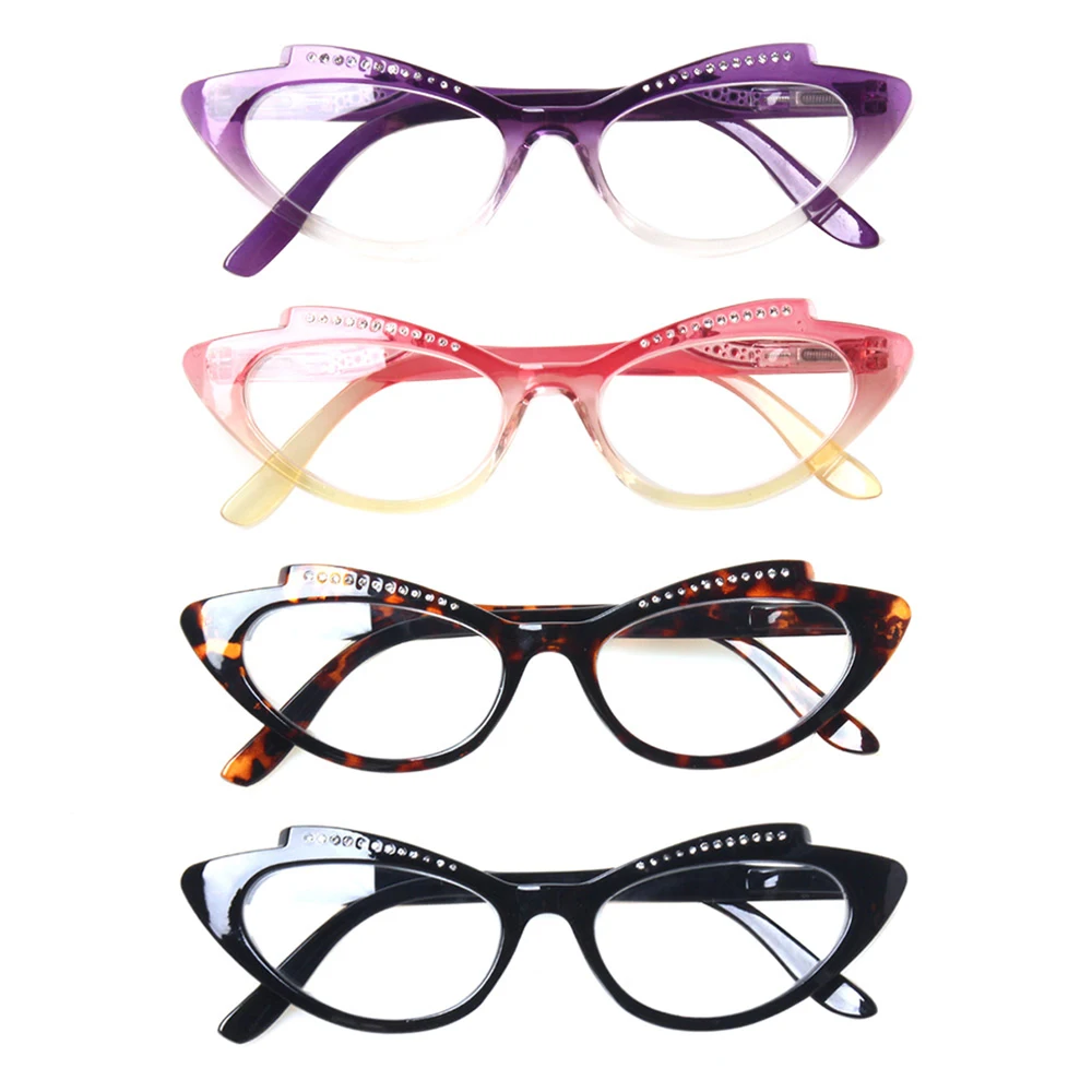 Boncamor Reading Glasses Spring Hinge Women's Cat Eye Decorative Eyeglasses HD Prescription Reader Eyewear 0~600