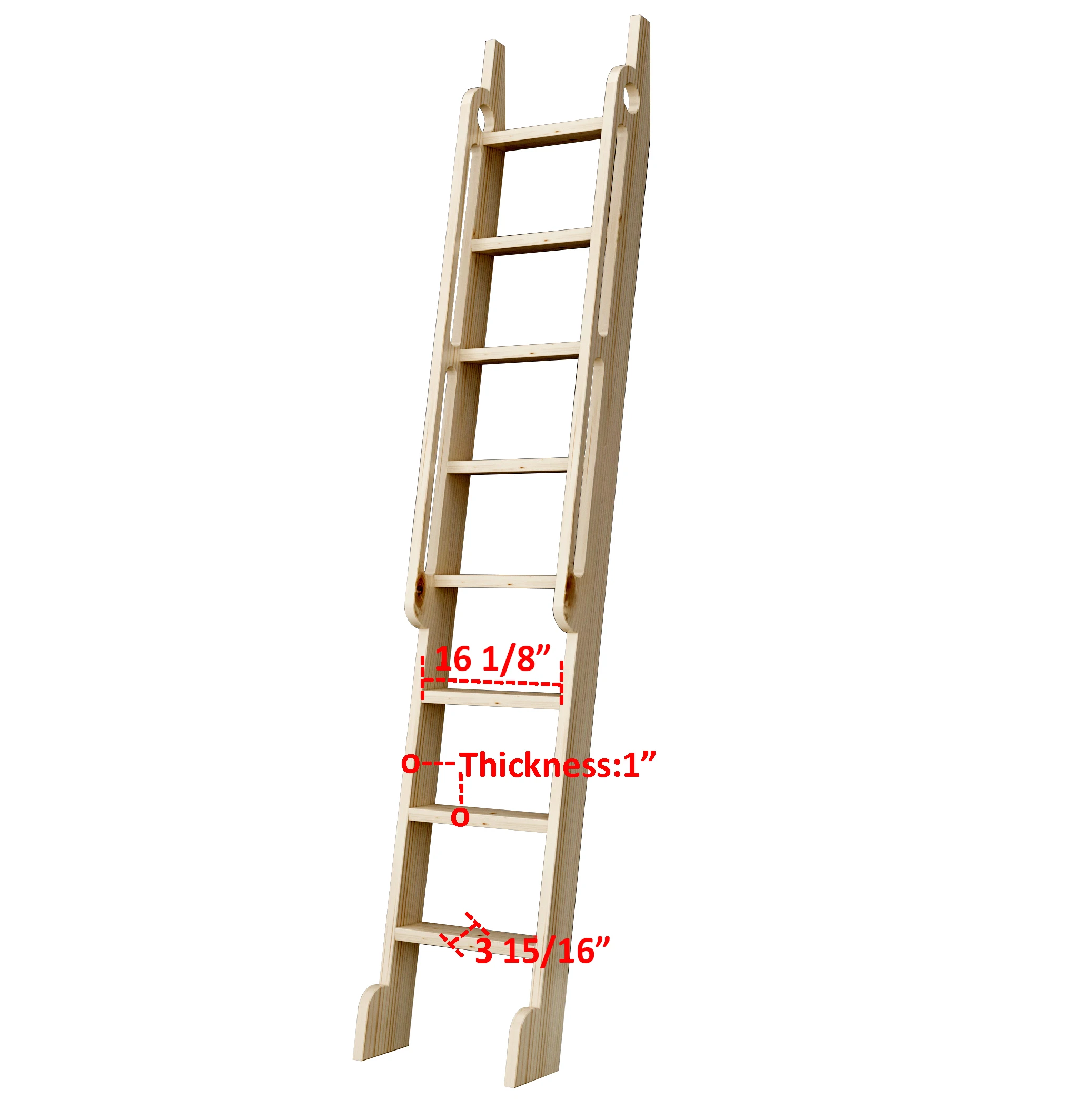 Unfinished Rolling Library Wooden Step Ladder with Glab Handle,Height 87