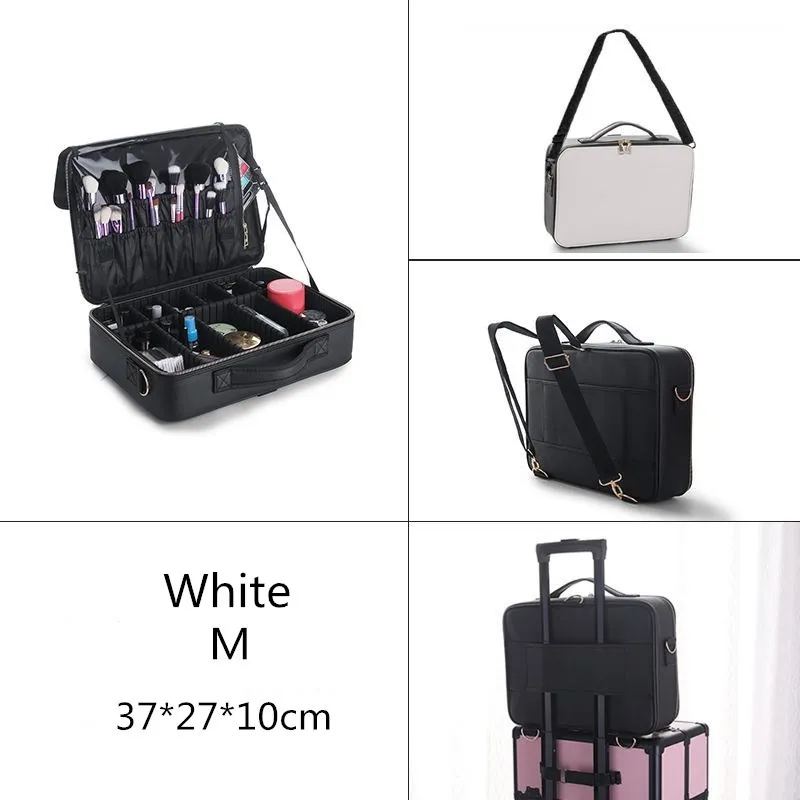 White M 37X27X10cm Водонепроницаемая косметичка из искусственной кожи, косметичка для красоты, сумка для хранения косметики большой емкости, косметический чемодан, органайзер для путешествий, женская коробка - Цвет: White M 37X27X10cm