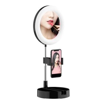 

G3 Folding Ring-Shaped Fill Light Cellphone Live Support Stand LED Makeup Ring Light Ring Mirror Light for YouTube