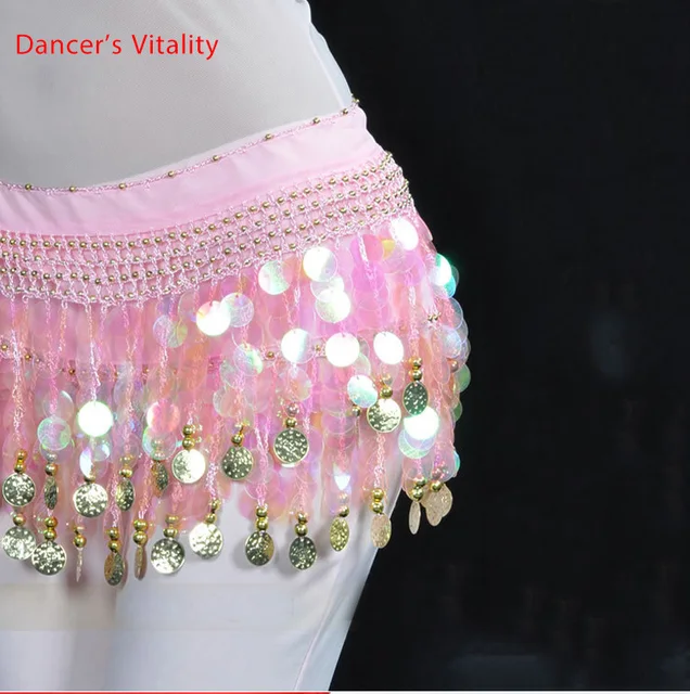 Belly dance belt costumes sequins tassel belly dance hip scarf for women belly dancing belts indain colors belt Pink