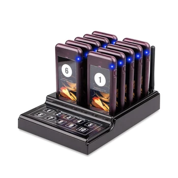 

Wireless Calling Pagers System Restaurant Paging Queue System 10 Buzzers Receivers Pagers for Restaurants Food Church SU-68G-10-