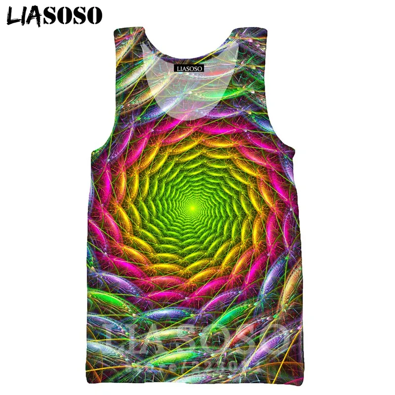 Psychedelic головокружение жилет LIASOSO Забавный для мужчин женщин Аниме Толстовка 3D принт О образным вырезом майка без рукавов хип хоп пуловер A328-11