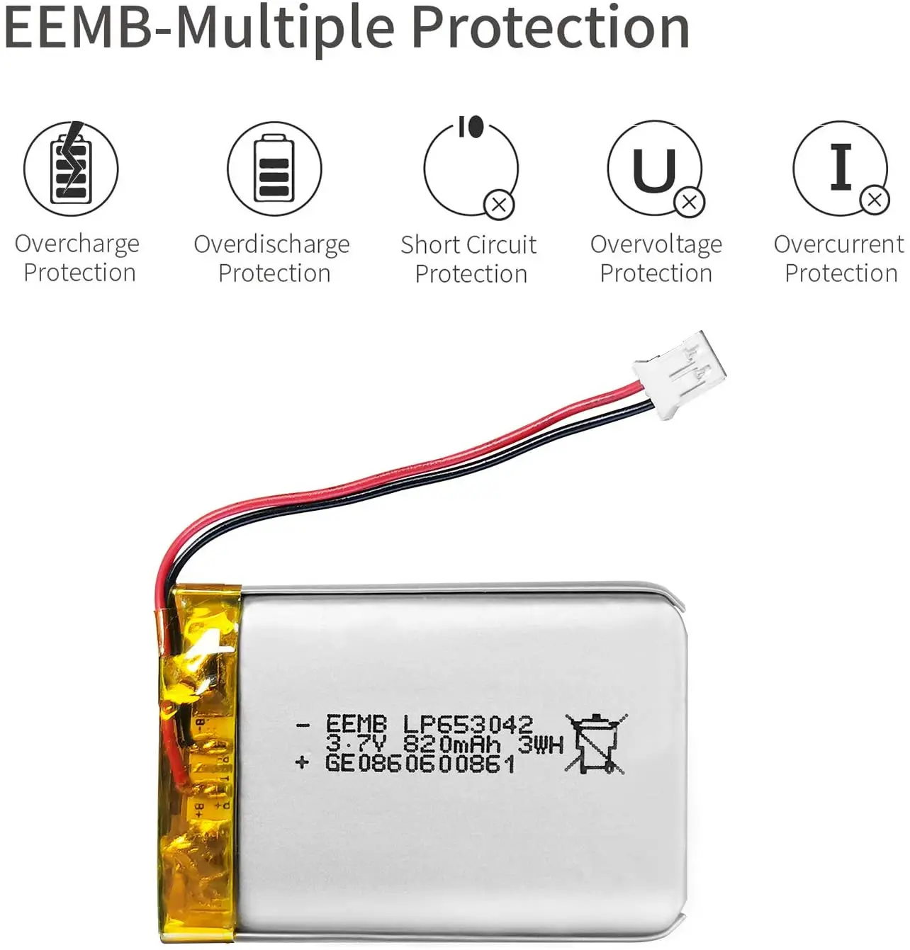 Bateria recarregável 3.7 mah do polímero do