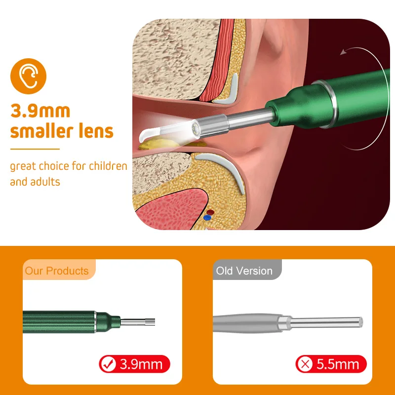 3.9mm WiFi Ear Otoscope Wireless 5.0MP Digital Endoscope Ear Inspection Camera Earwax Cleaning Tool with 6 Led for IOS Android