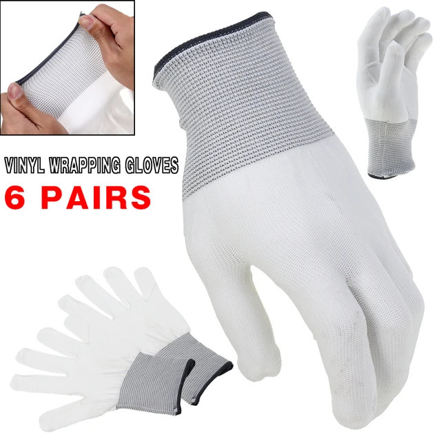 6 Pair White Nylon Wrap Gloves Antistatic Workshop Dust-free Labor  Protection Gloves For Car Wrapping Vinyl Sticker Tinting Home - AliExpress