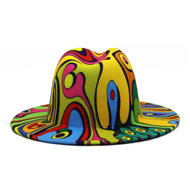 Artist fedora hat wide brim felt Tie Dyed lady bowler british style spring fedoras Panama wholesale | Аксессуары для одежды