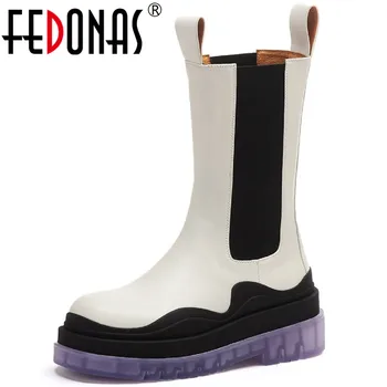 

FEDONAS Genuine Leather Shoes Woman Heels 2020 Fashion Platform Chunky Heels Boots Boots Newest Office Lady Working Ankle Boots