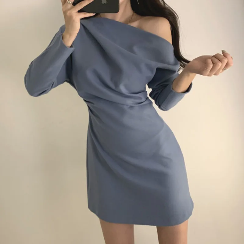 Korean Strapless Sexy Mini Dress Women 2020 Summer Long Sleeve Office Elegance Party Dresses Vestidos