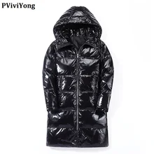 PViviYong зимняя высококачественная куртка с капюшоном на белом утином пуху, ткань с покрытием, водонепроницаемые теплые мужские парки, пальто 918