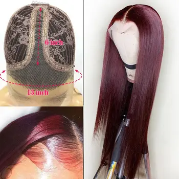 

Burgundy Colored 99J Customized T Part Hd Transparent Lace Frontal Wig 100% Real Human Hair Wigs Red Wine Dyed Hair Remy