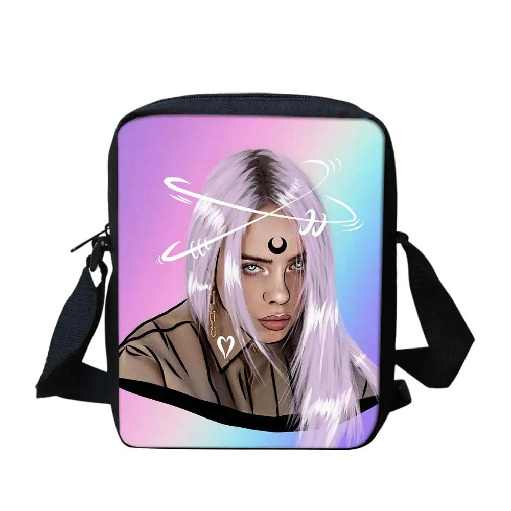 ELVISWORDS Billie Eilish, 3D принт, сумка-мессенджер для девочек-подростков, дорожные сумки, детские школьные сумки, повседневная сумка через плечо в стиле Харадзюку - Цвет: HMQ019E