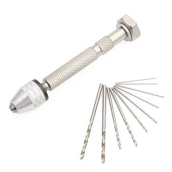 

0.3-3.4mm Aluminum Hand Drill Keyless Chuck +10pcs Twist Drills Rotary Tools Hot 40JE