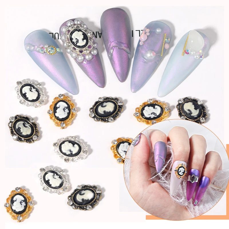 

30pcs Metal Nail Art Decoration Alloy European Classical Palace Style Girl Head 11x14mm 3D Nail Art DIY Accessories New 2020
