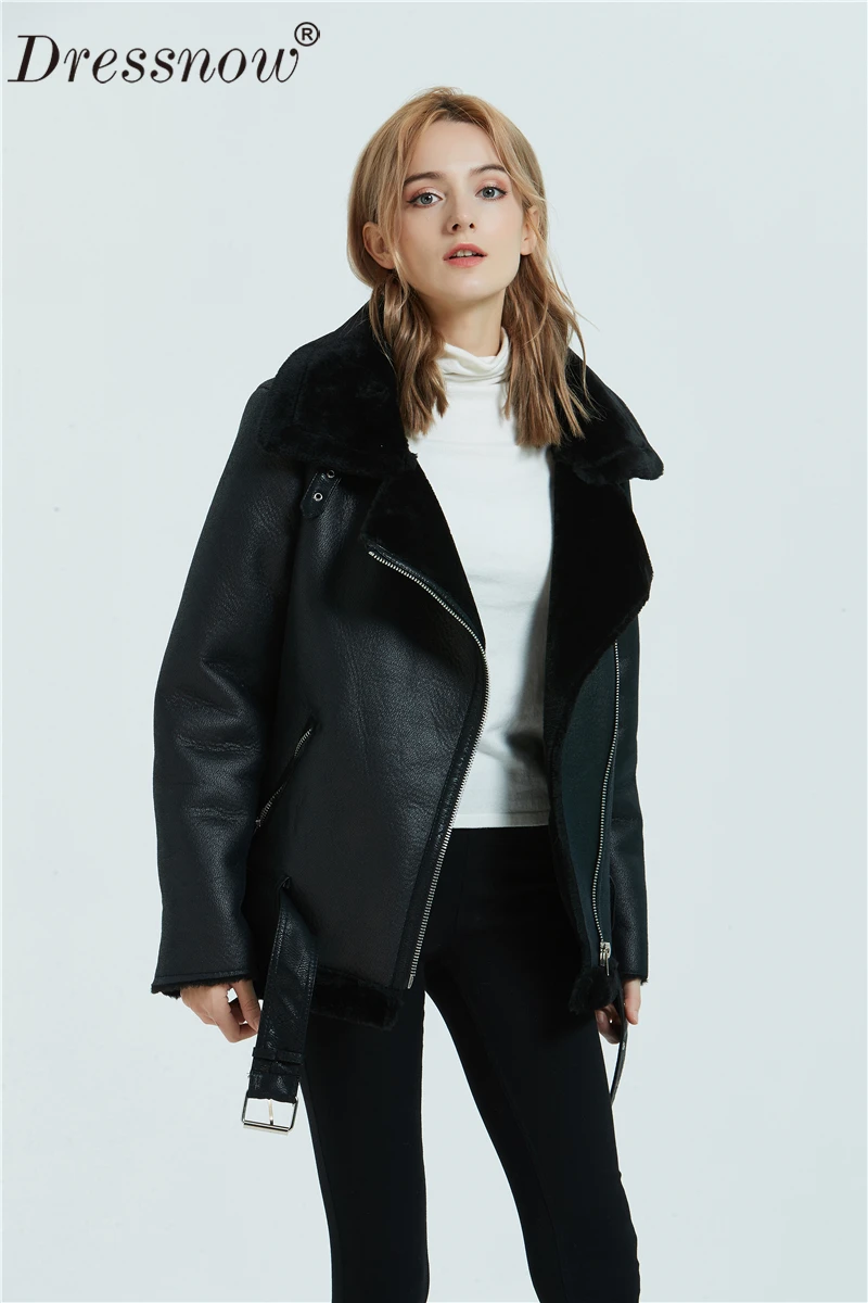 Dressnow Женское зимнее плотное пальто Дамская мода PU мотоциклетная кожаная женская черная Теплая Бархатная Свободная куртка