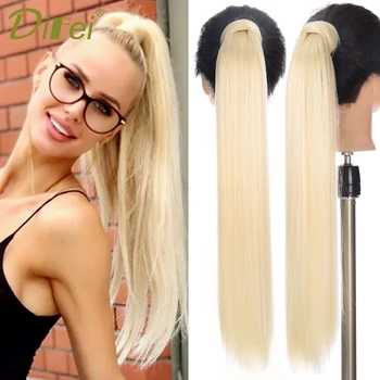 

DIFEI 24 inch Long Straight Synthetic Ponytail Wrap Around Clip In Ponytail for Women Hair Extensions Heat Resistant Fake Hair