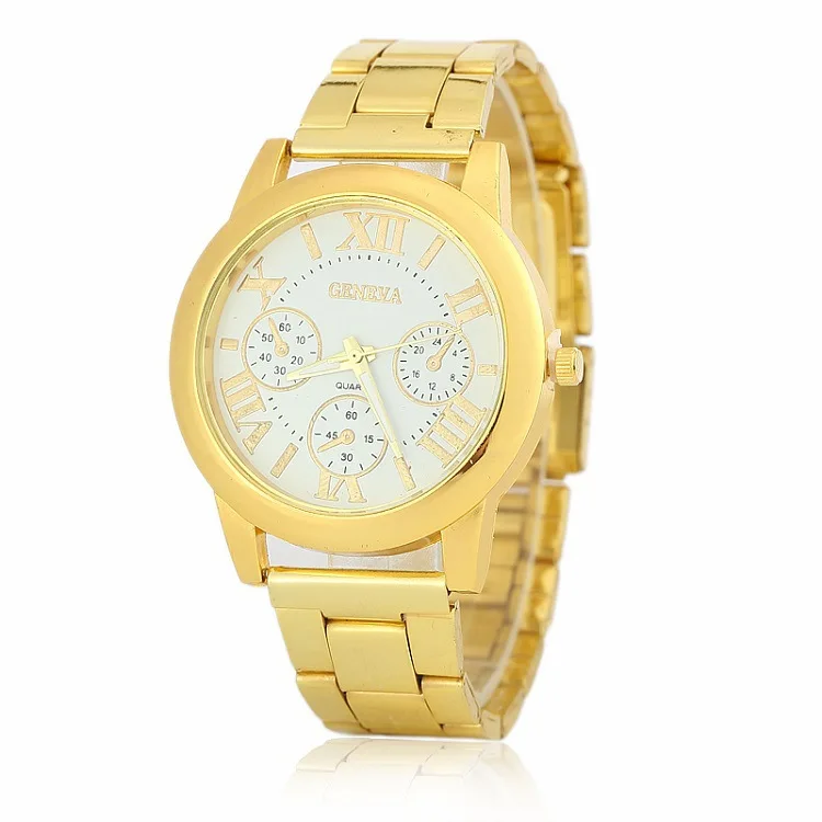 

New Style MEN'S Watch Quartz Watch Wish Hot Selling Gold Fake Three-Eyed Roman Characters Stainless Steel Belt Business Watch