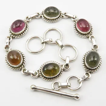 

Pure Real Tourmaline 5 Stone Bracelet 7.8" 14.8 Grams Engagement Gift