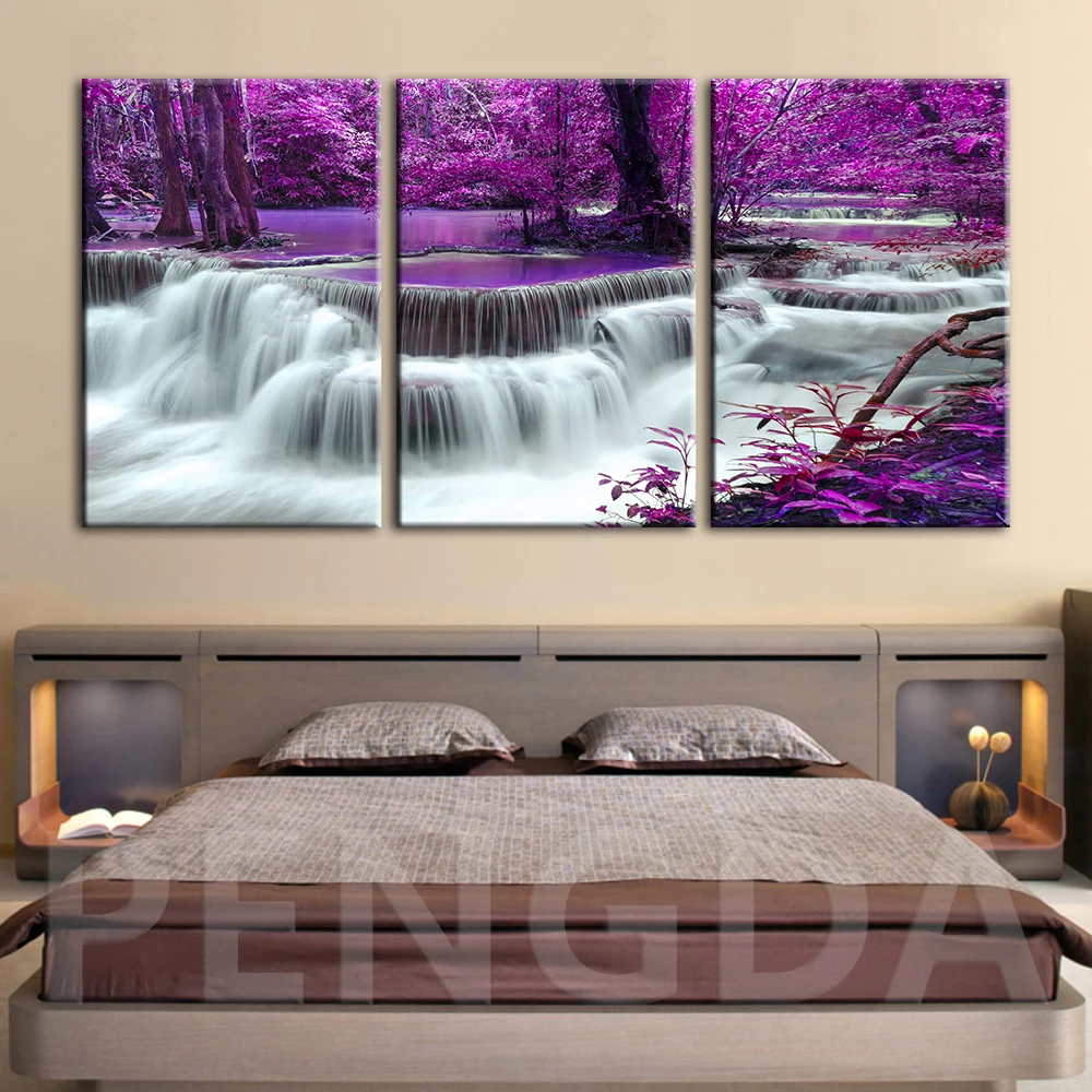 Картина на холсте украшение для дома фиолетовое дерево водопад картина