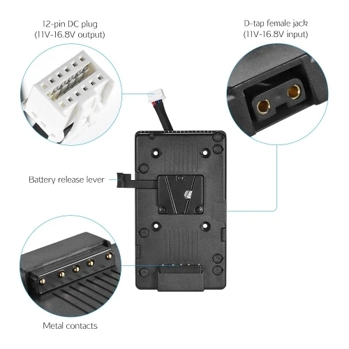 

V-Mount V-Lock Battery Plate Adapter 11V-16.8V Input and Output Power Supply / for Blackmagic Design URSA/ URSA Mini 4K/ URSA Mi