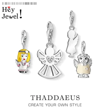 

925 Sterling Silver Guardian Angel Dazzling Fairy Pendant Charm For Women Female Fit Bracelet Jewelry Valentine Day Gift