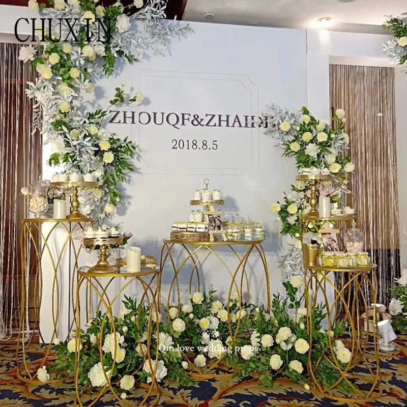 Свадебный Железный художественный десертный стол из пяти частей, цилиндрический десертный стол, открытый искусственный цветок, Свадебная подставка для украшения торта
