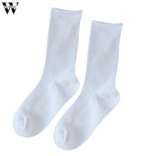 Womail дамы подшивать укладки носки Ретро двойной иглы сплошной цвет вертикальная полоса носки
