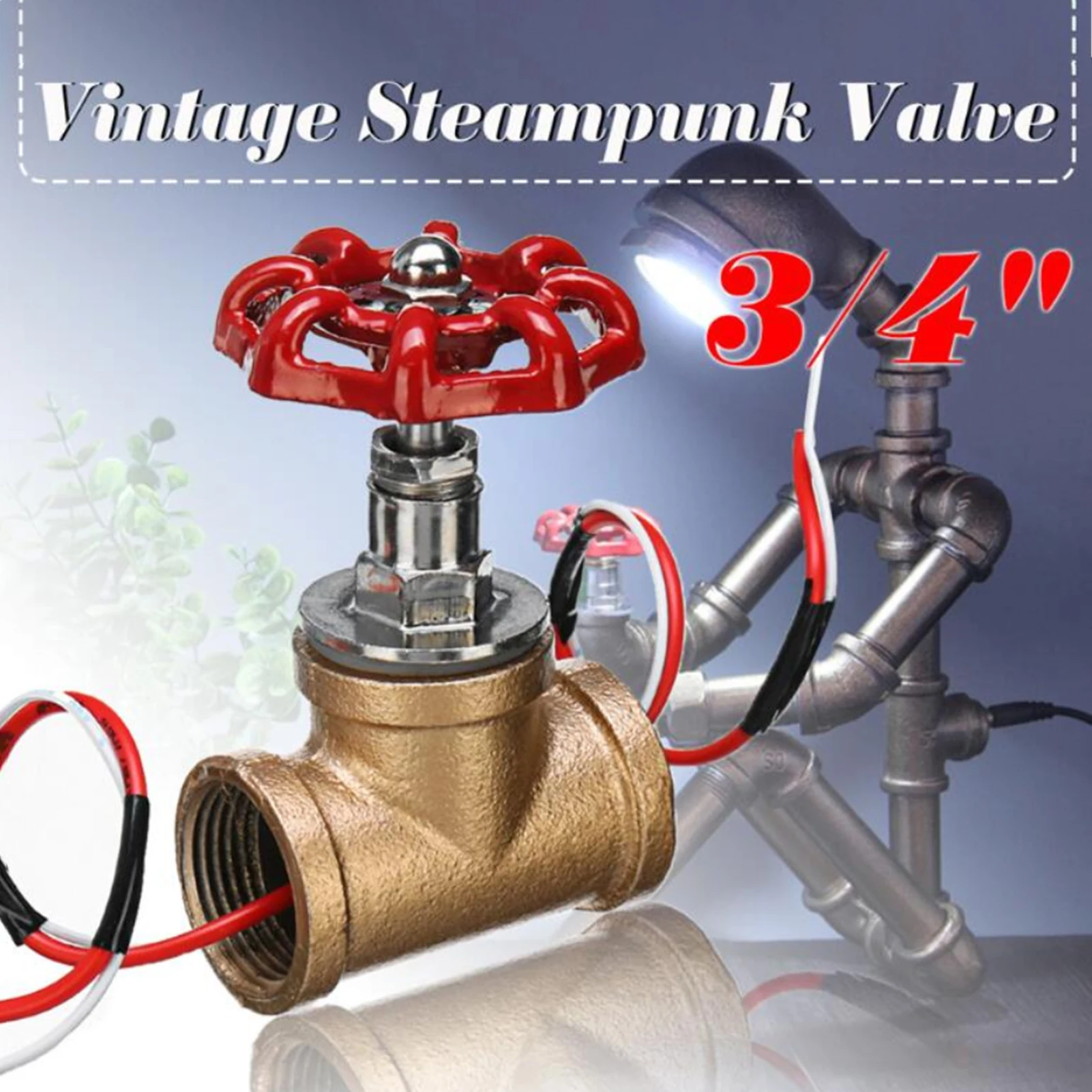 Vintage Steampunk 3/4'' Stop Valve Table Light Switch W/Wire For Water Pipe Lamp 