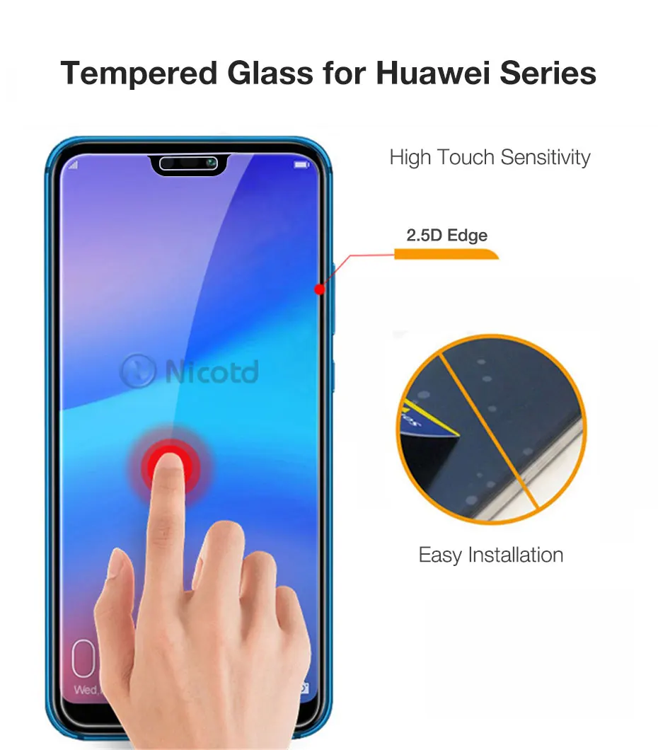 Закаленное стекло 3 шт. для Huawei P30 P20 lite Y6 P Smart 2019 Mate 20 защита экрана на honor 8X 10 9 10i