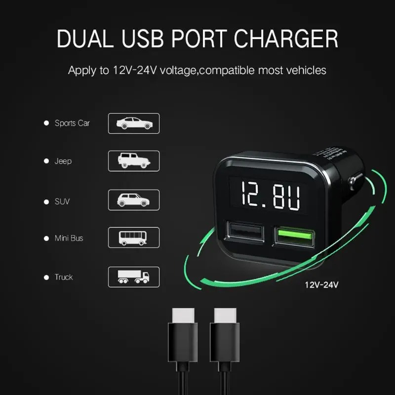 Быстрая зарядка 3,0 двойной зарядное устройство usb светодиодный дисплей напряжения тока для iPhone htc