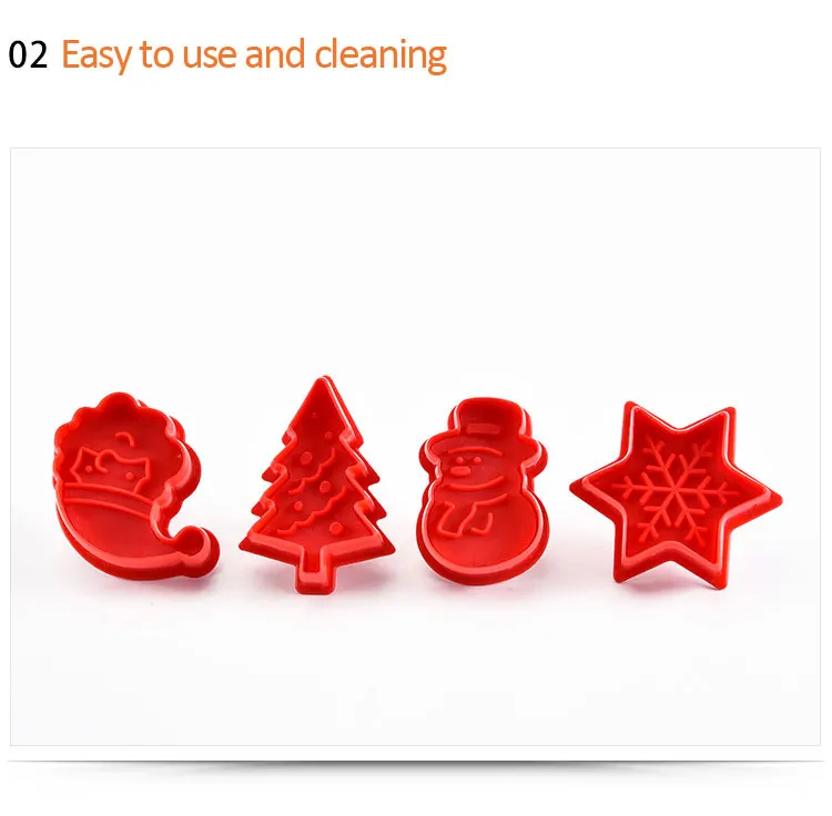 4pcs Bakeware Christmas Theme Plunger Biscuit Mold Cutter Plastic Cookie Cutter Biscuit Stamp Mould Fondant Tool Pastry tools