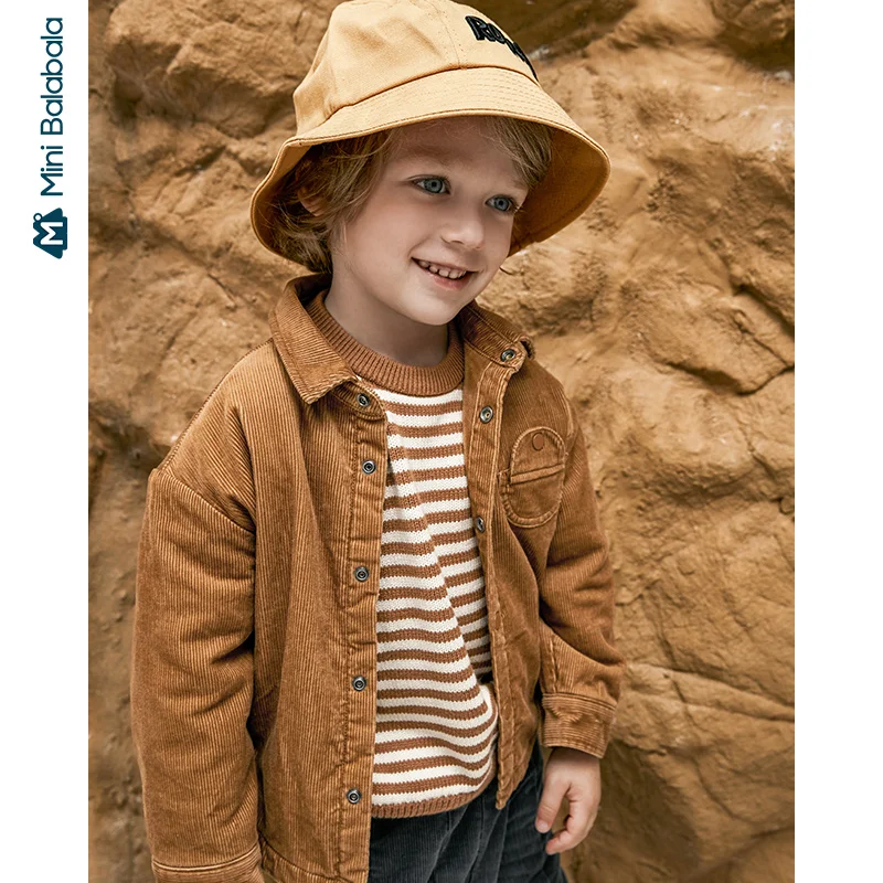  Minibalabala Children shirt boys 2019 winter new boys baby corduroy plus velvet long sleeve shirt