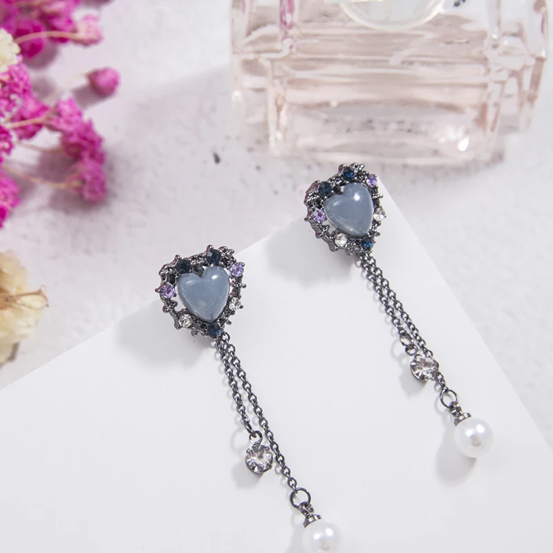 

Trendy Korean 2019 Summer New Shiny Crystal Love Heart Drop Earrings Long Chain Fashion Vacation Earrings Jewelry 5C3005