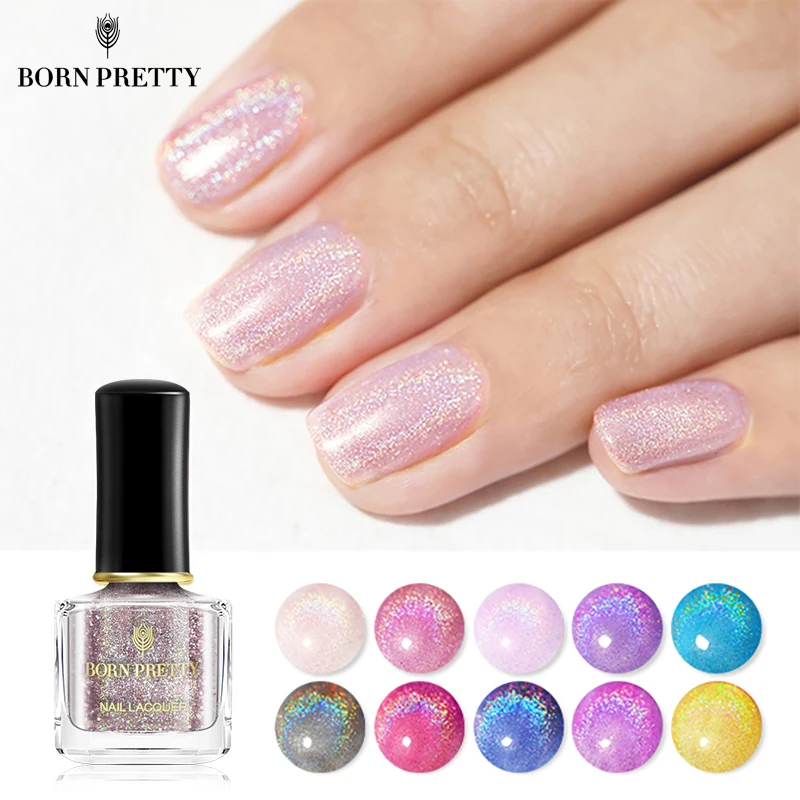 BORN PRETTY Nail Polish Blue Holographics Series Varnish Fast Dry Glittery Flakies Art for Nails DIY 6ML | Красота и здоровье