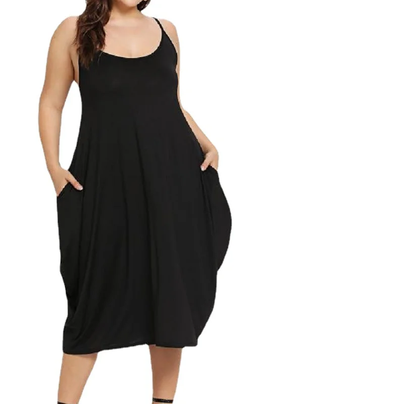 

Hot Sale round Neck Solid Color plus Size Women's Sleeveless Strap Dress