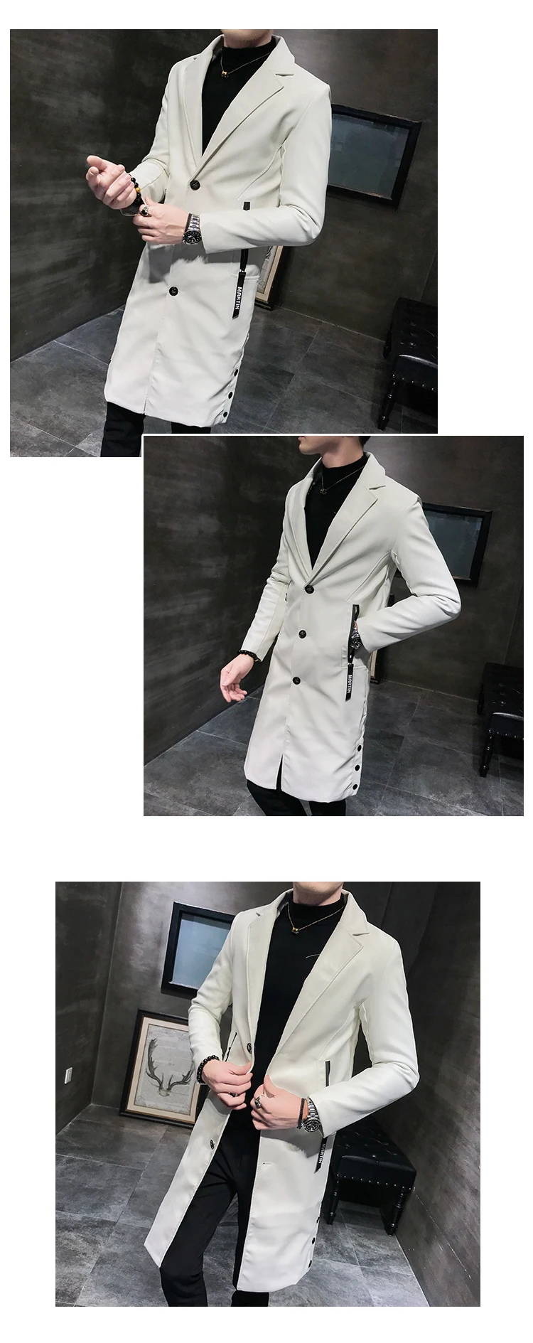 Chaqueta Cuero Hombre, большой меховой воротник, мужской Тренч из искусственной кожи, мужские пальто, новинка, роскошный жилет, Homme, облегающие длинные пальто