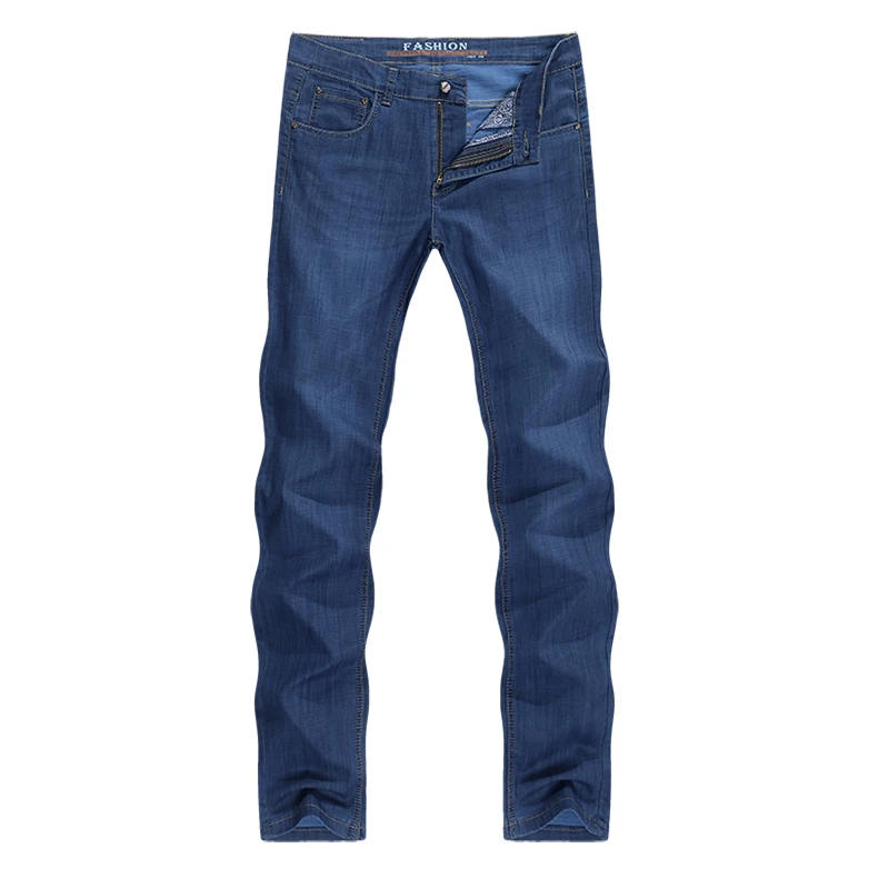 Mens Jeans Summer Ultrathin Blue Business Casual Cotton Straight Classic Comfortable Full Length