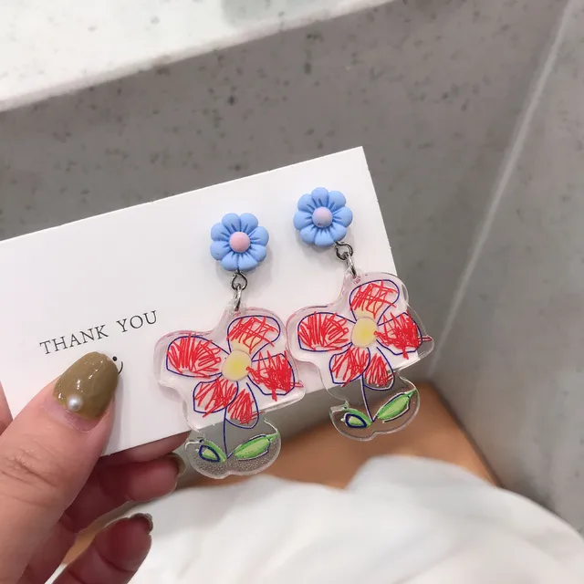 Acrylic Drop Earrings Dinosaur Robot Flower Exaggeration Transparent Creativity Dangle Earrings for Women Fashion Jewelry flower