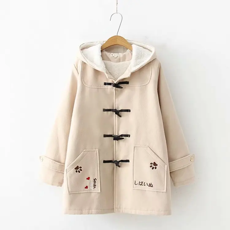 

New Style College Toggle Woolen Jacket Student Loose-Fit Hooded Thick Lamb's Wool Duffle Coat S22533