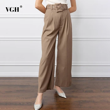 

VGH Casual Loose Full Length Pants Women High Waist Elegant Streetwear Wide Leg Pants For Female Fashion Clothes 2020 Spring New
