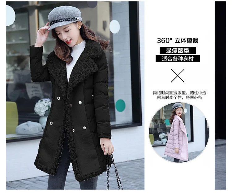 Thick Long Sleeve Winter Mid-length Double Breasted Suit Collar Sweet Solid Color Fashion City Elegant