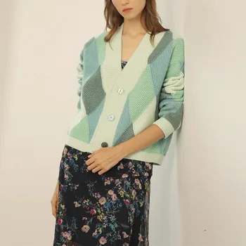 

French C home original single 19 autumn winter new lozenge grain cashmere languid bump color knit cardigan female sweater women
