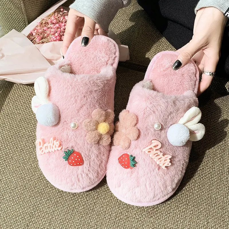 

New Arrival 2020 Winter Female Cotton Slippers Flock Cartoon Rabbit Flowers Women Shoes Korean Home Adult Ladies Plush Slippers