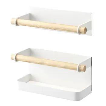 

2pcs/set Nordic Style Iron Wood Magnet Storage Rack Wall Mounted Folding Umbrella Stand Home Bathroom Organizer Shelf