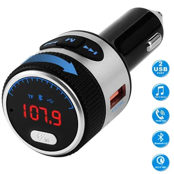 

Bluetooth FM Transmitter For Car Wireless Bluetooth 5.0 FM Radio Adapter Car Kit With Hands-Free Calling QC3.0 5V/2.4A Dual USB