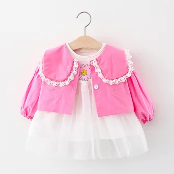 

Autumn Baby Girls Long Sleeve Flower Mesh Tutu Dress + Lace Collar Outerwear Coat Kids 2Pcs Dresses Infant Clothes vestidos