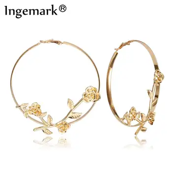 

Punk Iron Metal Rose Flower Big Hoop Earrings for Women Boho Vintage Geometric Circle Round Earrings 2020 Fashion Ear Jewelry